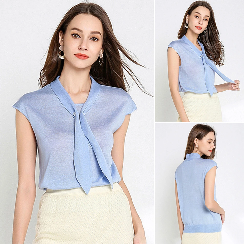 Женская деловая рабочая блузка летняя без рукавов формальная офисная однотонная