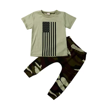Citgeett Summer Toddler Infant Baby Boy Flag Tops T-Shirt Camo Long Pants Outfits July 4th Holiday Sunsuit 1