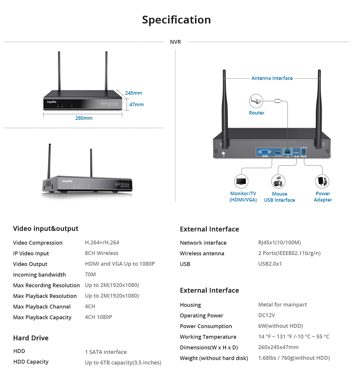 SANNCE 960P 8CH беспроводная система безопасности камера 6 шт. IP66 Всепогодный Крытый открытый Wifi заглушка камеры и Игры Wi-Fi CCTV комплект
