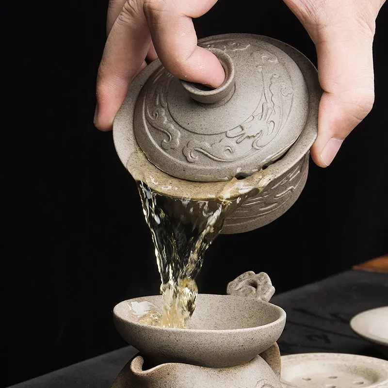 Чайный сервиз gaiwan dragon relief фарфоровая чаша с покрытием ручной работы китайские