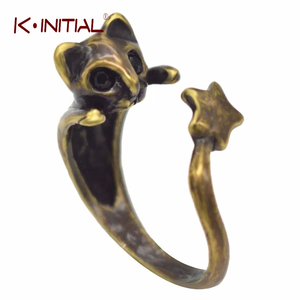 Kinitial 1 шт. кольцо старинная бронза котенок кошка звезда хвост Регулируемый супер