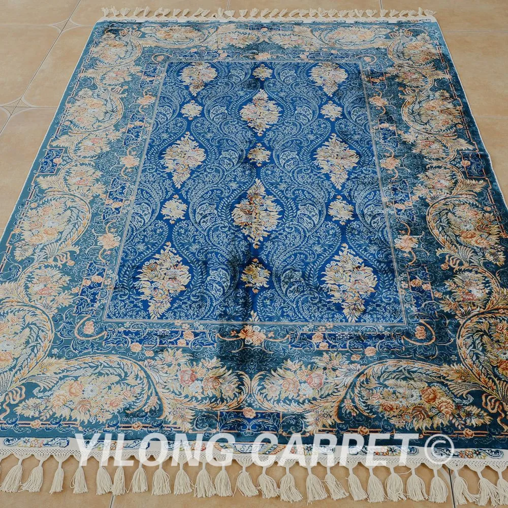 Yilong 4 3 'x 6 2' Hereke Шелковый Vantage ковер синий тонкий Восточная область шелковые