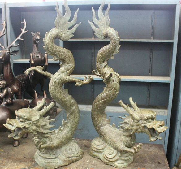 36 &quotКитай Чисто Бронзы Животные Скульптура Богатство Миф Дракон Статуя оптовая