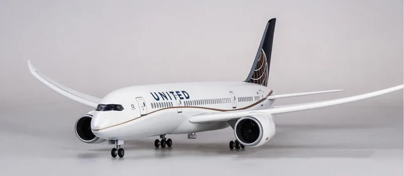 without light 1/130 масштаб 43 см самолет Boeing B787 Dreamliner самолет Американский Юнайтед авиалинии модель светильник колесо литье под давлением пластиковая Смола самолет - Цвет: without light
