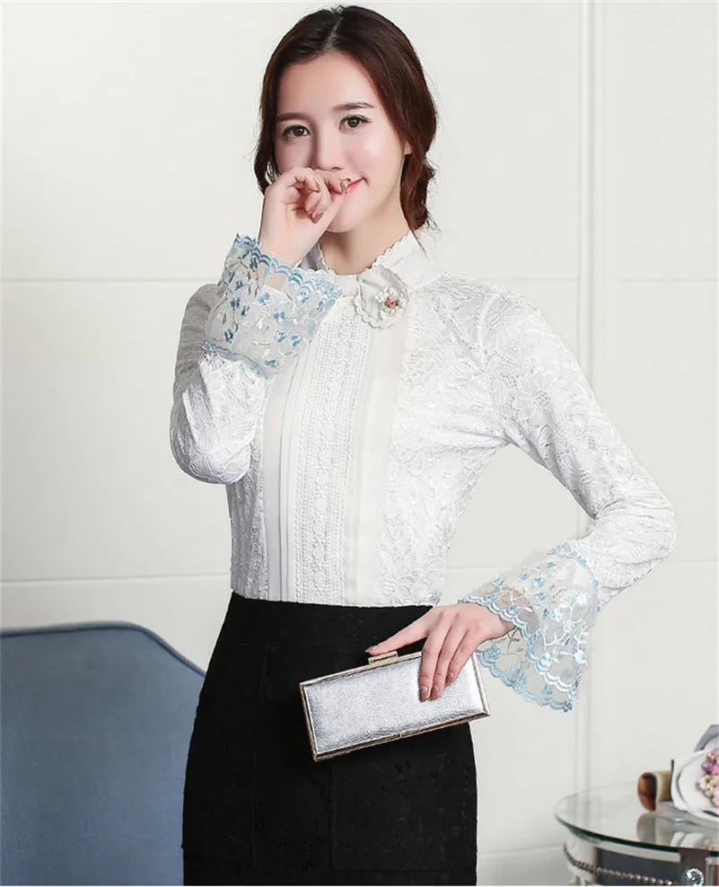 Осень 2017 г. модные женские туфли Костюмы Кружево Новинка Футболки с длинным