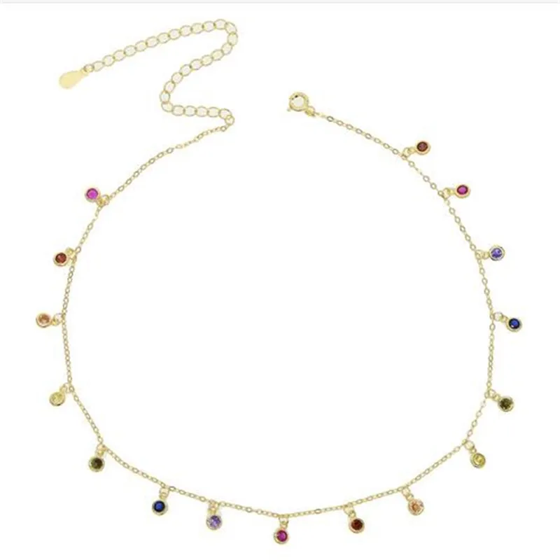 Модное простое ожерелье с радужным кубическим цирконием изящное женское