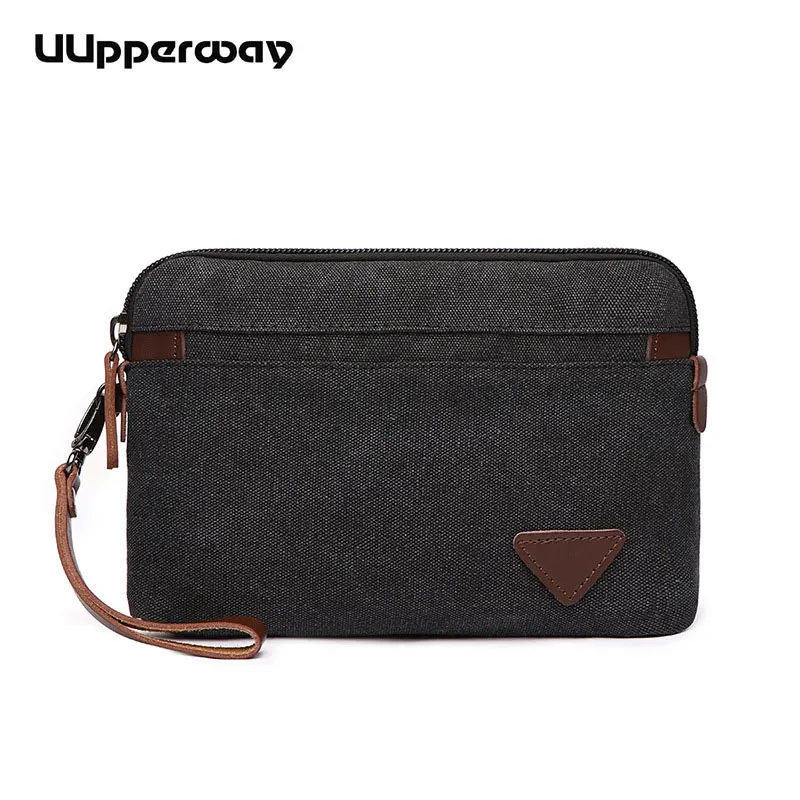 

Famous Brand Canvas Envelope Men Clutch Bag Fashion Man High Capacity purse Male Clutch Wristbands Zipper Mens Long Wallet Bags