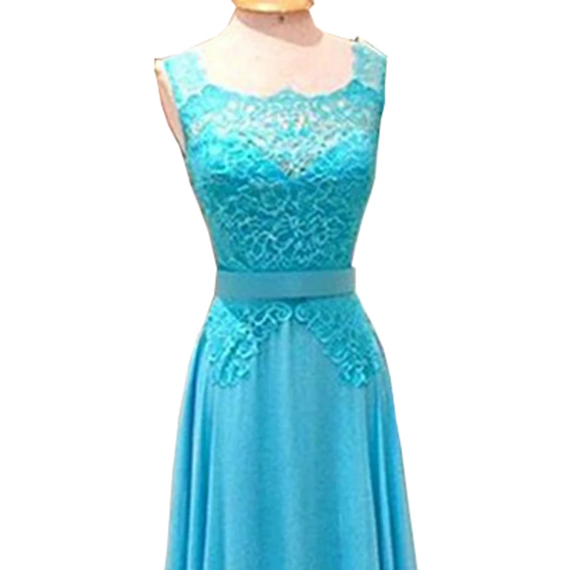 Бирюзовый вечернее платье Длинные 2017 линии спинки кружевное шифоновое для