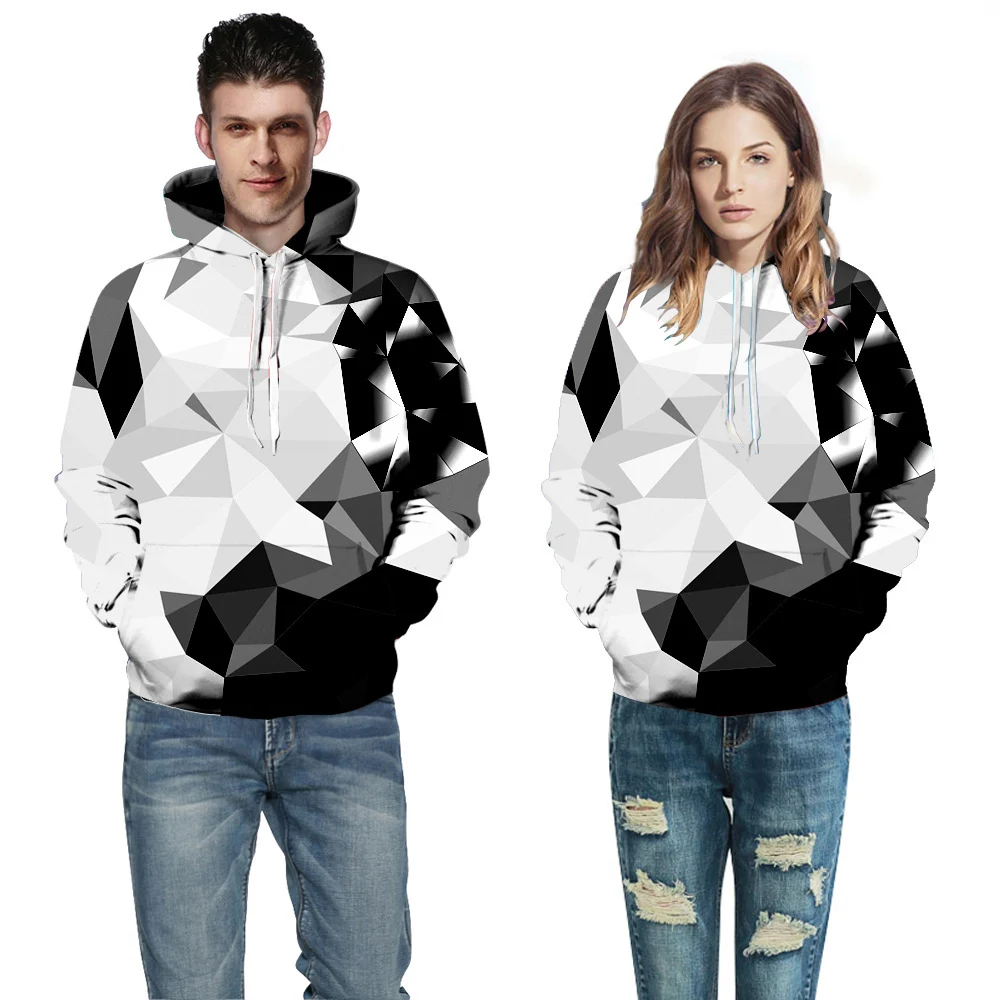 2018 Lovers Men/Women Streetwear 3D Hooded Hoodies Black And White Geometric Pattern Sweatshirt Mens Tracksuit Loose Pullover | Женская