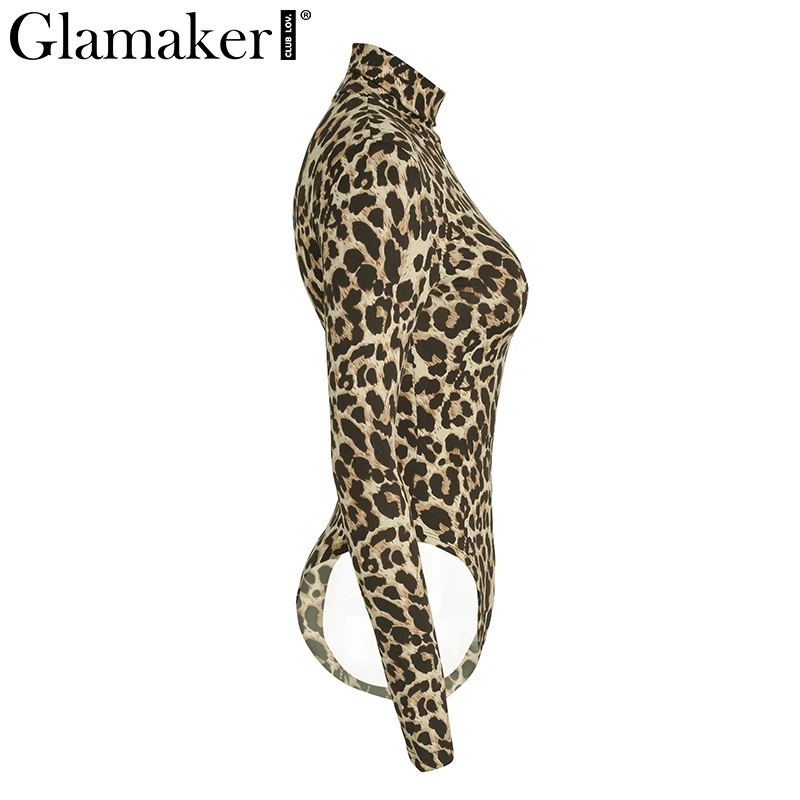 Женское облегающее боди с леопардовым принтом Glamaker повседневный комбинезон на