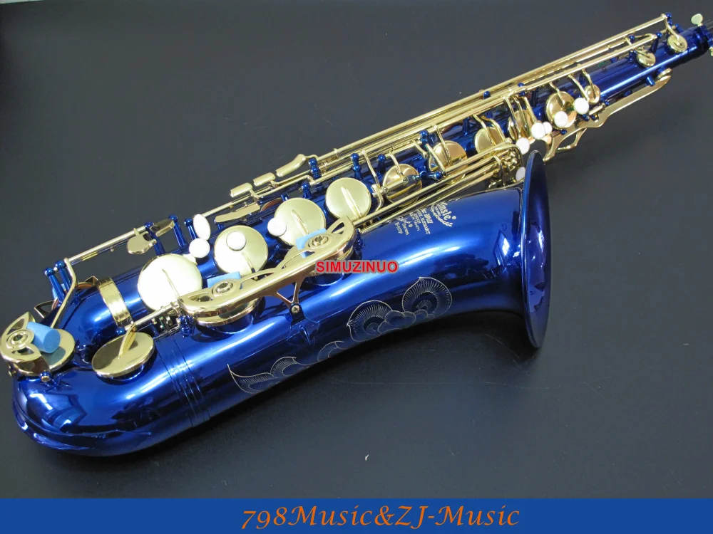 Профессиональный новый синий и золотой лакированный тенор саксофон с чехлом для