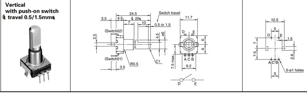 1pcs ALPS alpine EC11E15244B2 encoder with switch 30 positioning 15 pulses 20 axis long | Обустройство дома