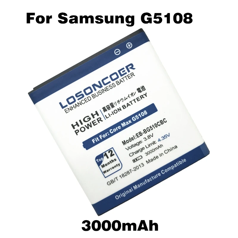 

3000mAh LOSONCOER EB-BG510CBC G5108 Battery For Samsung Galaxy Core Max SM-G5108Q G5108 G5108S G5108H G5109 Battery