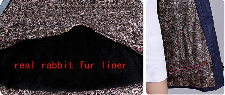 

Natural rabbit fur liner fashion parkas women real rex rabbit stand collar slim waist fur coats outerwear 2019 autumn winter