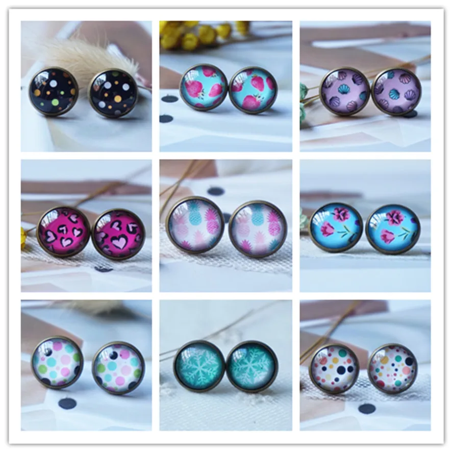 Женские модные стеклянные серьги кабошон серьга Ретро Винтажные милые