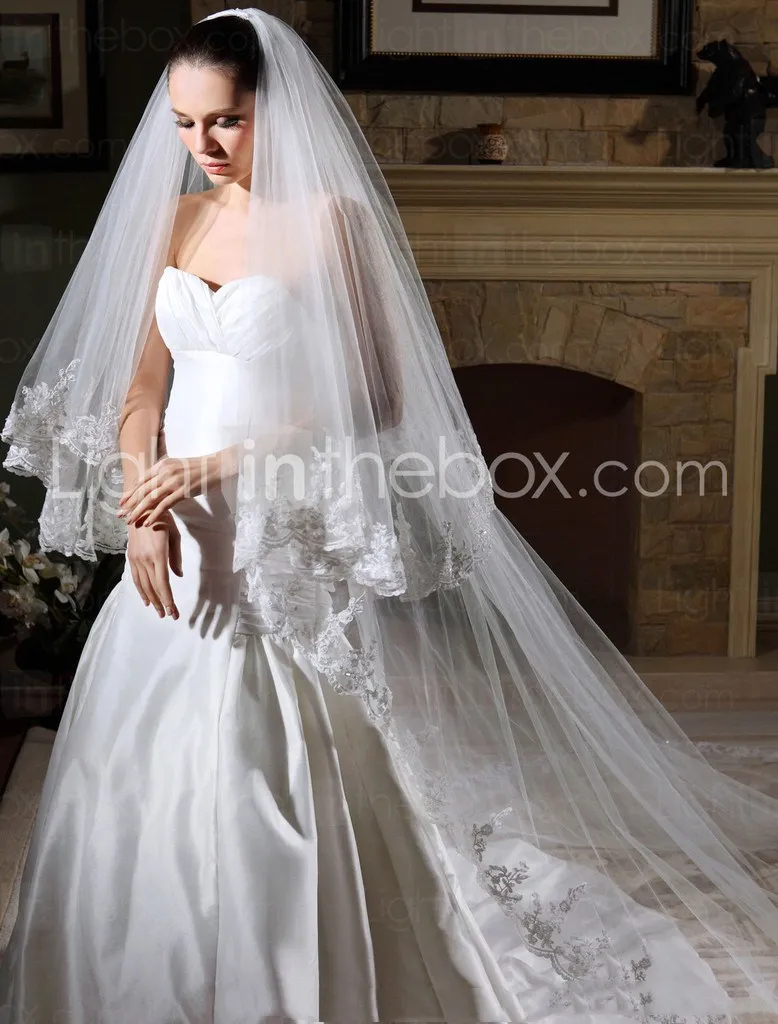 Длинная свадебная фата 3 м высокого качества с бусинами и жемчугом для церкви