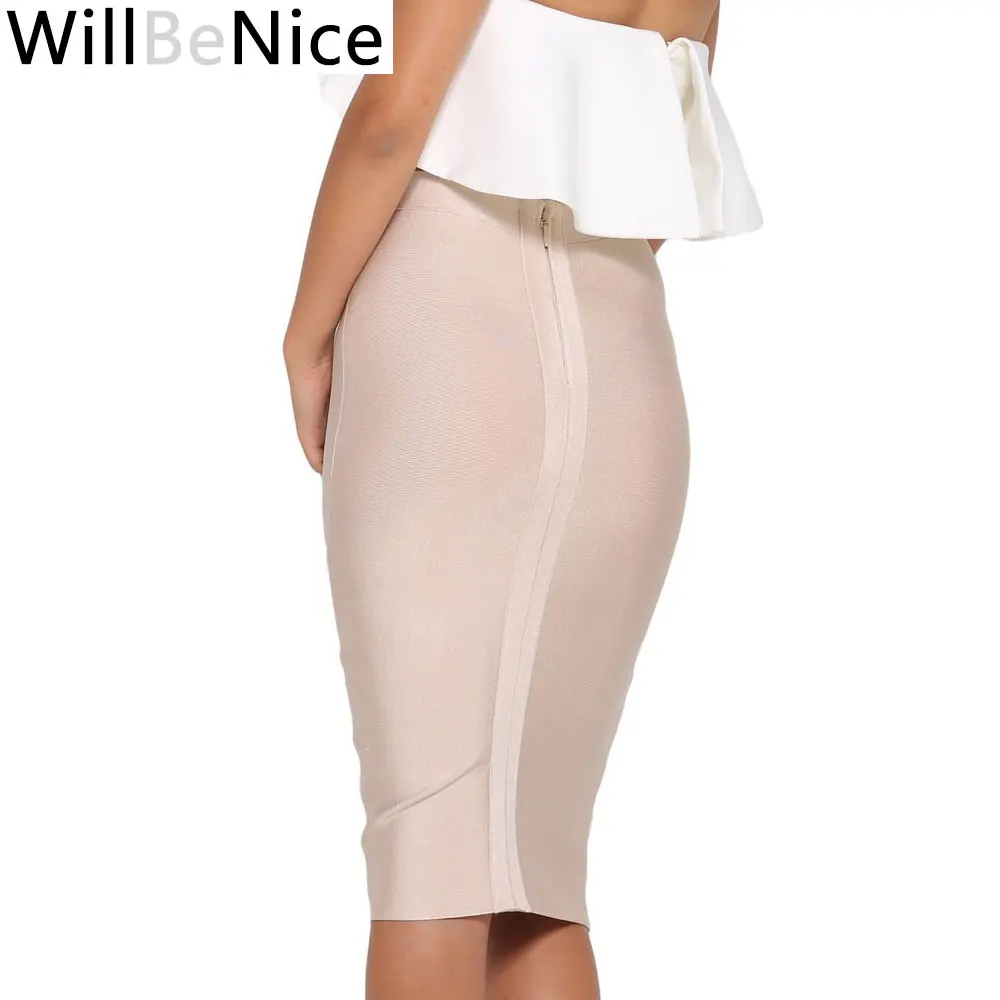 Willbenice Sexy Bandage Nude Purple White Bodycon Bandage Womens Knee Length Hot Pink Fuchia Black Pencil Skirts