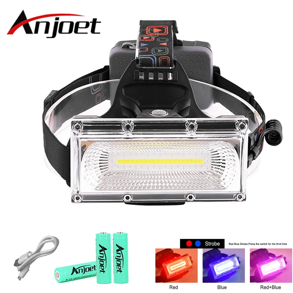 

COB LED Wide angle Headlamp USB Charging Headlight 3 Modes Head Torch Front Light Flashlight Lanterna for Camping+USB Cable