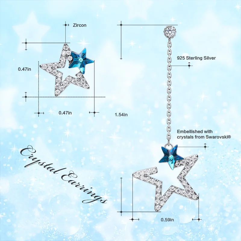 Cdyle Rhinestone Star Drop Dangle Earrings with Crystal Fashion 925 Sterling Silver Irregular for Women Birthday Gift|Серьги-подвески|