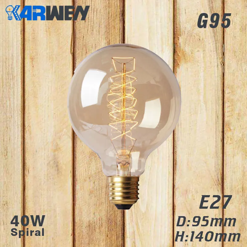 G95 spirai Эдисон лампы E27 лампа накаливания Ретро лампа 40W 220V ST64 A19 T45 T10 G80 G95 Античная Винтаж лампа Эдисона лампа накаливания светильник лампочка - Цвет: G95 spirai