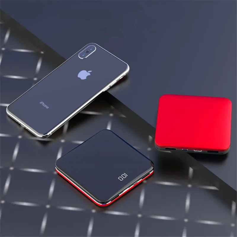 8000mAh Зеркало Мощность банк двойной USB 2.0A Quick Charge Портативный алюминиевая рама для