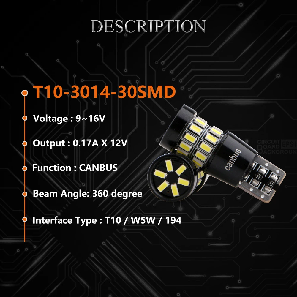 YM E-Bright 2 шт. T10 194 168 W5W 3014 30 SMD светодиод Шина CAN свет нет ошибок автомобильная лампа DC