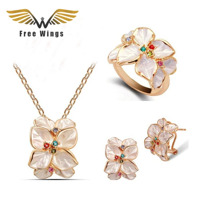 Набор свадебных ожерелий сережки и кольца с австрийским кристаллом белым