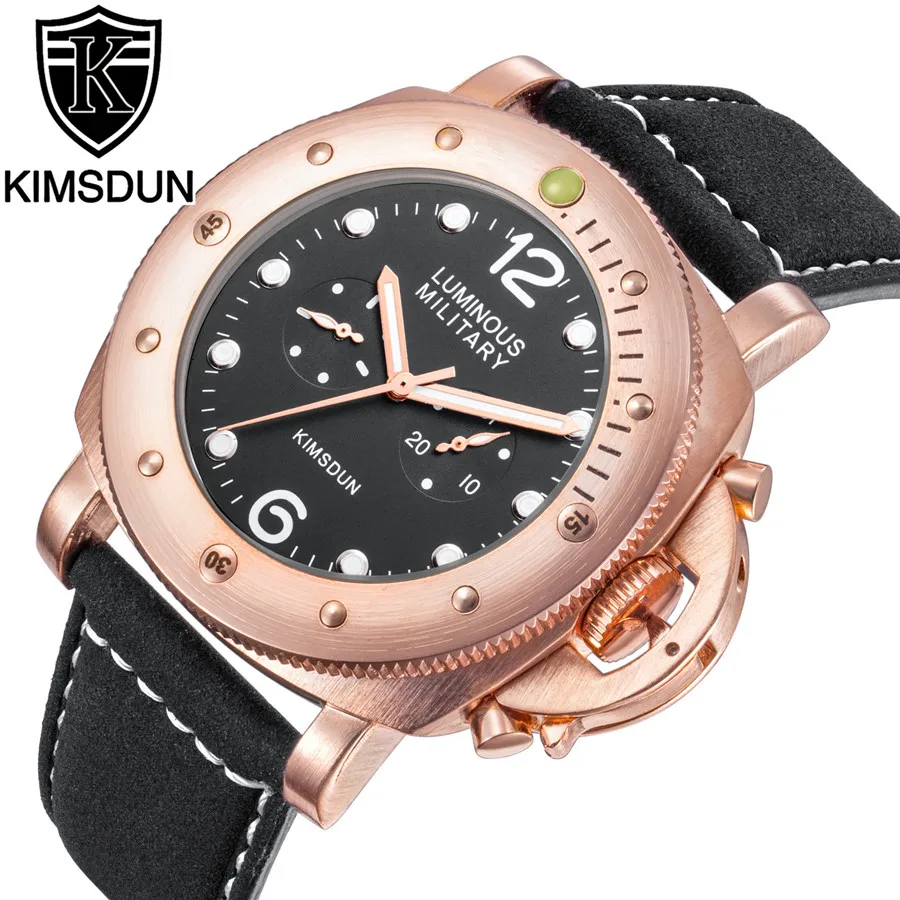 Мужские часы KIMSDUN Роскошные модные Военная Униформа бренд кожаный ремешок