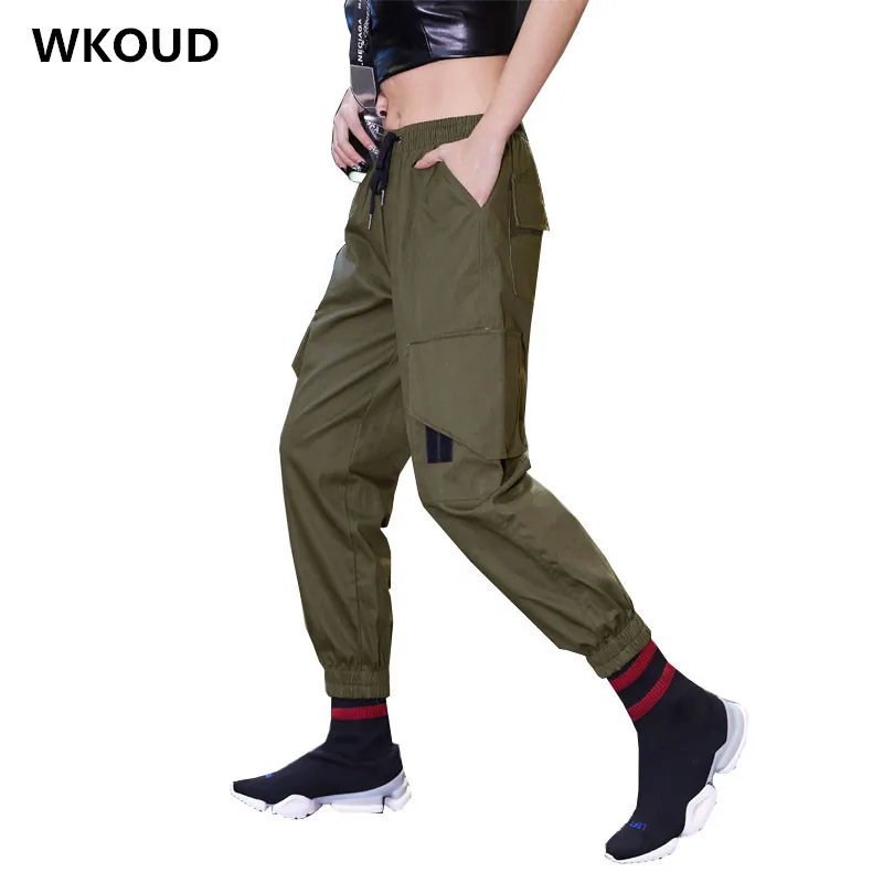 Женские спортивные брюки карго WKOUD новинка 2019 уличные до щиколотки карамельных