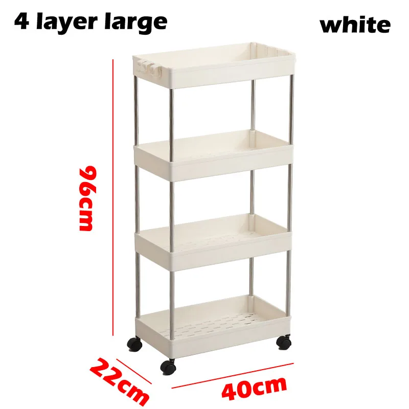 4 layer-large-white 2/3/4 Слои Gap Кухня стеллаж для хранения тонкий слайд башня подвижные собрать Пластик Ванная комната полка колеса Экономия пространства Организатор - Цвет: 4 layer-large-white
