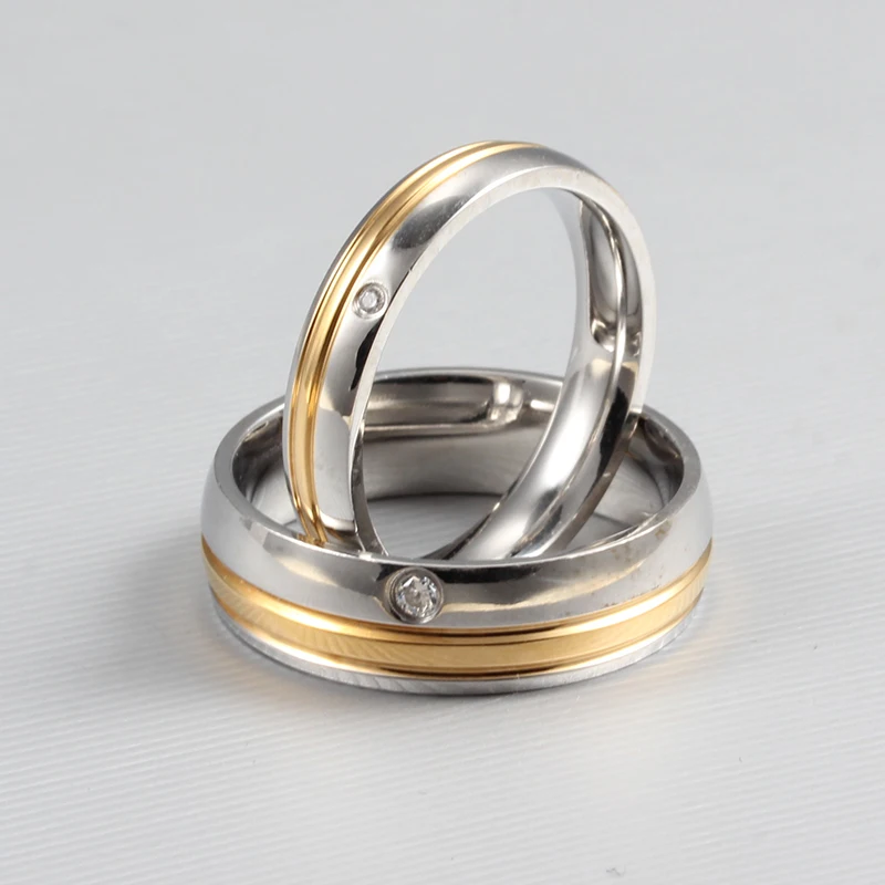 2017 изысканный titanium стали инкрустированные блестящие циркон 2 цвета кольца для