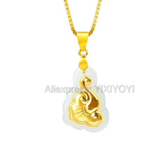 

Beautiful Natural White Hetian Jade + 18K Gold Inlaid Chinese RuYi Lucky Amulet Pendant + free Necklace Fine Jewelry +certificat