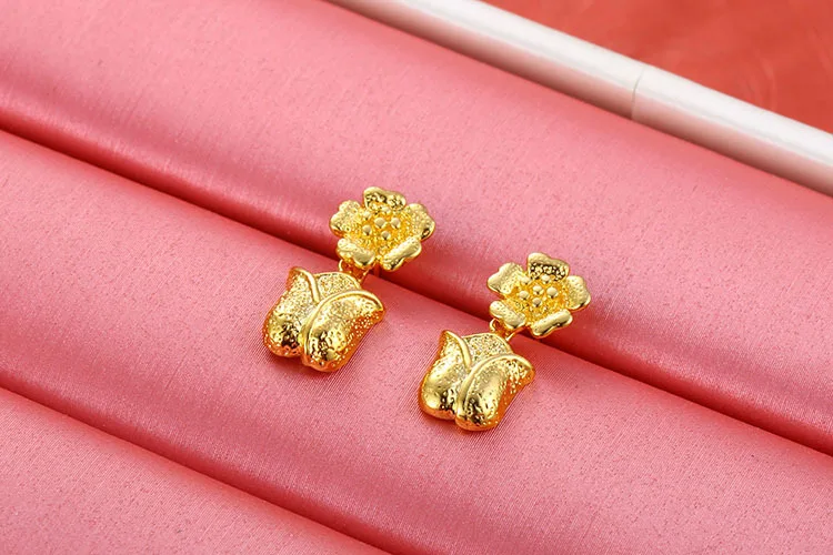 OMHXFC,, Европейская мода, женский свадебный подарок, винтажный цветок, 24 К, золотое ожерелье+ браслет+ серьги-гвоздики, ювелирный набор, ET01