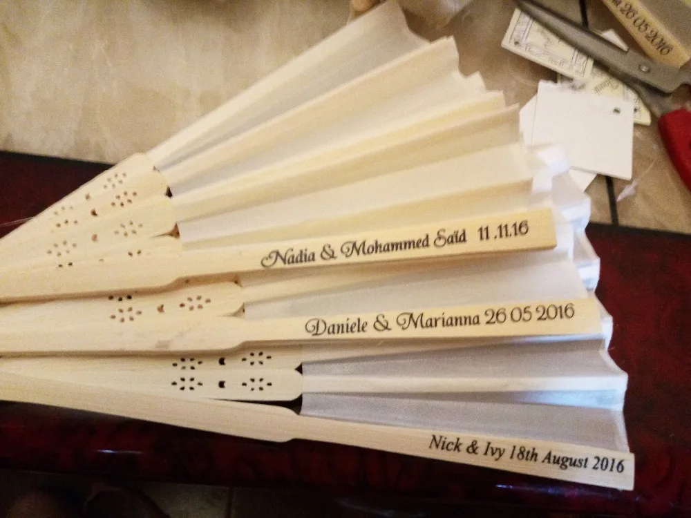 

50pcs/lot.Handmade Bamboo Ribs Wedding Orange Color Hand Fan With Personalized Logo Wedding Guests Favors Gifts