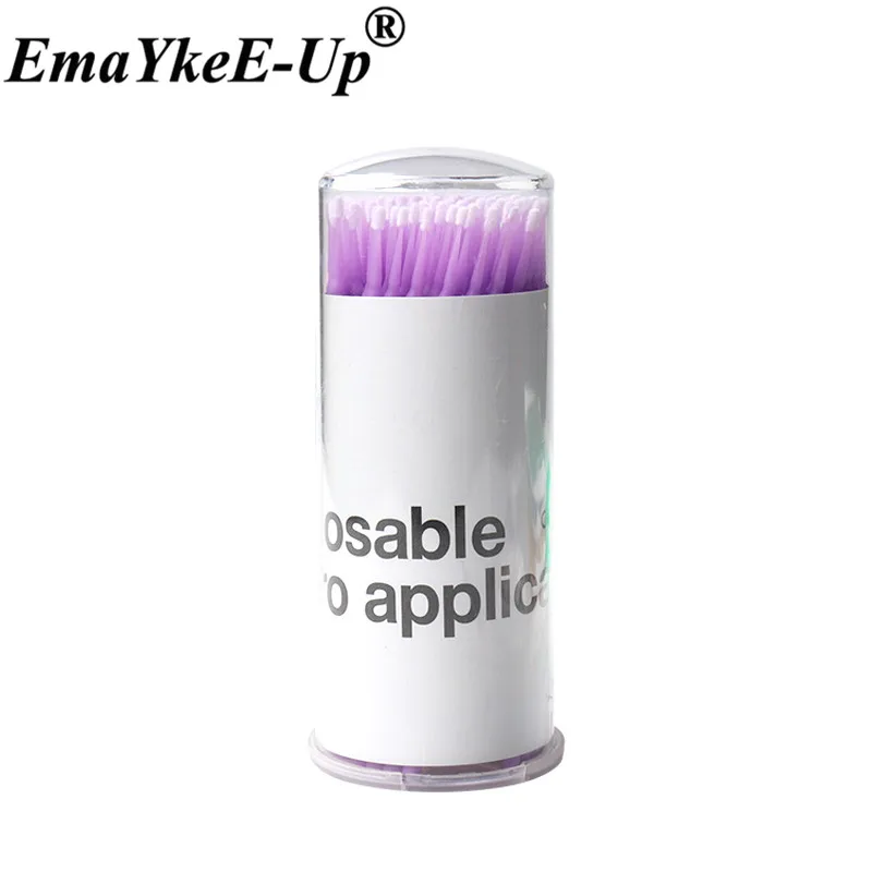 Light purple-100-T 100 шт., прочные Микро-аппликаторы, одноразовые кисти, индивидуальные инструменты для удаления ресниц, тампоны, мини-кисти для макияжа, инструмент для наращивания ресниц - Цвет: Light purple-100-T