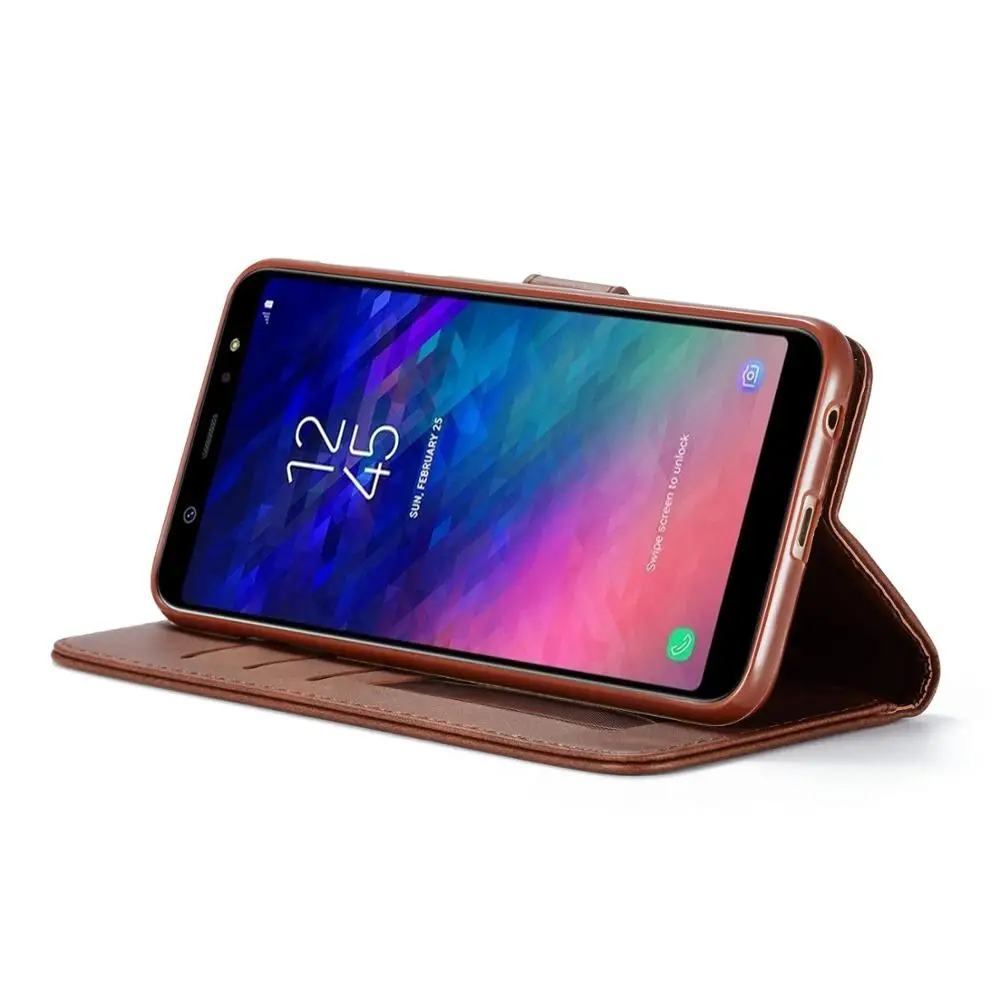 Роскошный кожаный флип чехол для Samsung Galaxy A6 2018 Plus мягкий силиконовый с отделением