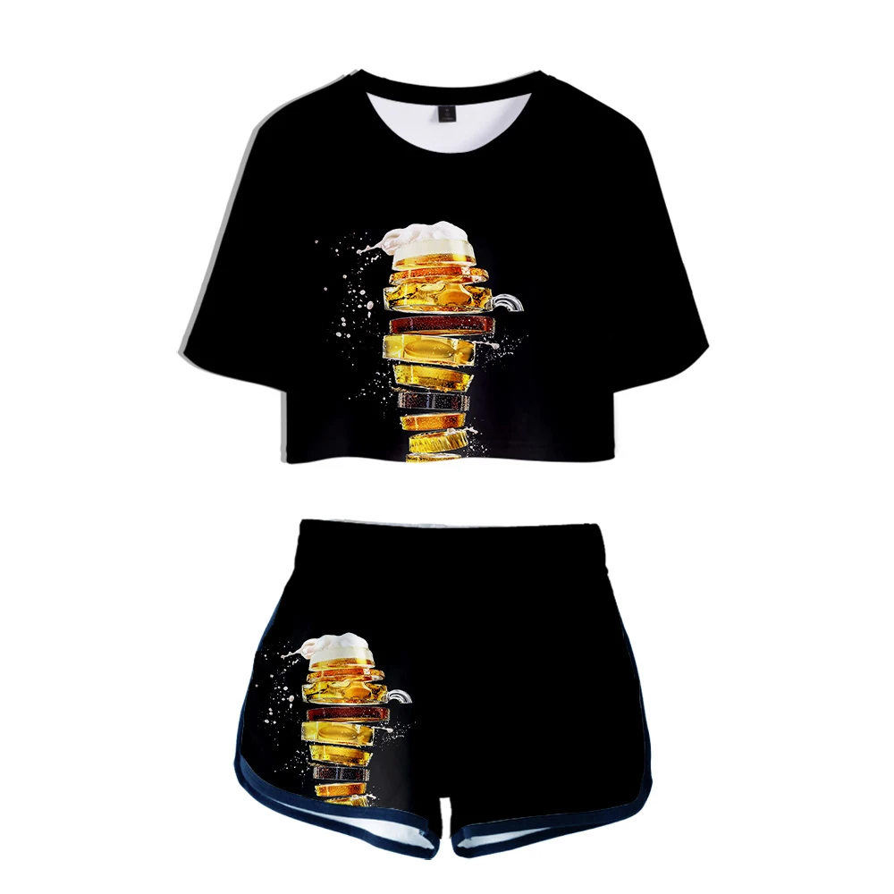 Женский комплект из двух предметов с 3D принтом повседневный летний короткий топ