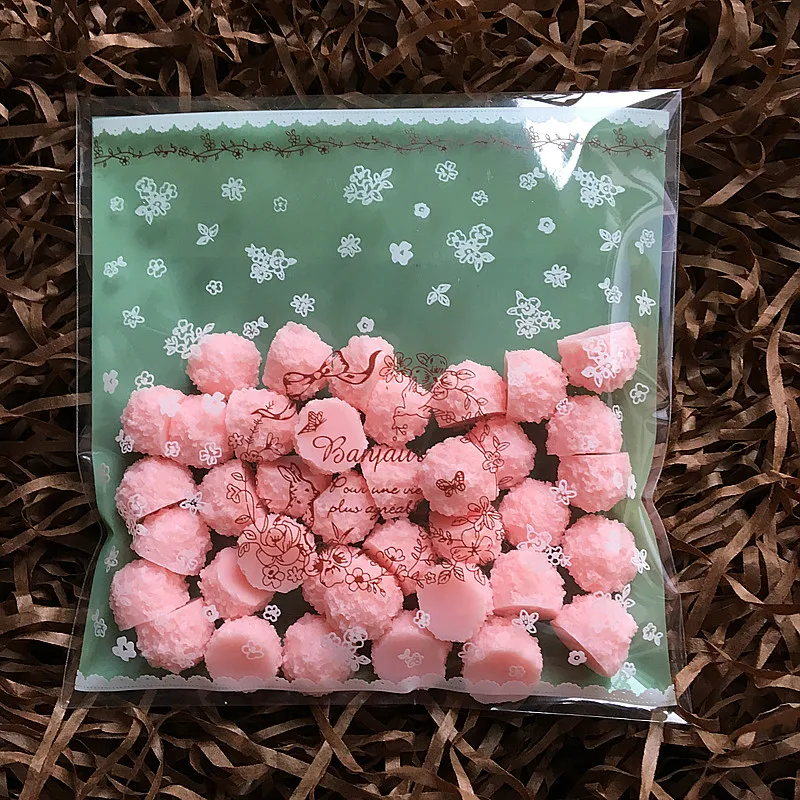 100 шт./лот зеленый Сельский кролик упаковочный пакет для печенья прозрачная