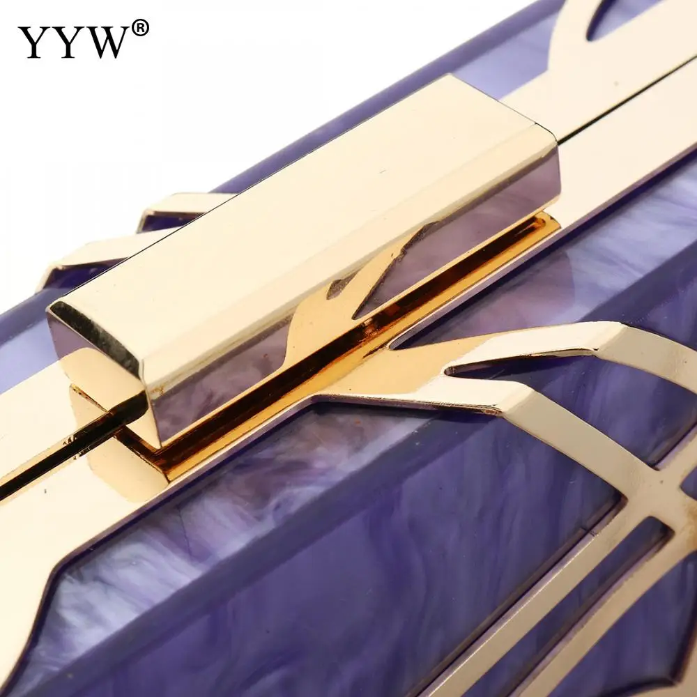 

Women Shoulder Crossbody Bags Acrylic Hard-Surface Clutch Evening Phone Wallets Gold Clutches Geometric Box Bags With Chain