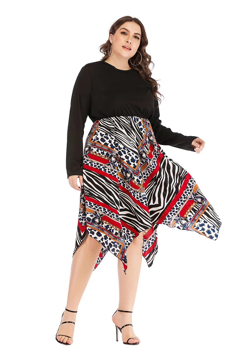 Женское офисное платье с принтом летнее богемное пляжное круглым вырезом и