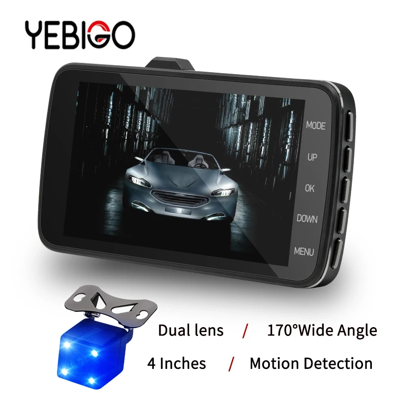 Автомобильный видеорегистратор YEBIGO с двумя объективами Full HD 1080P 4 0