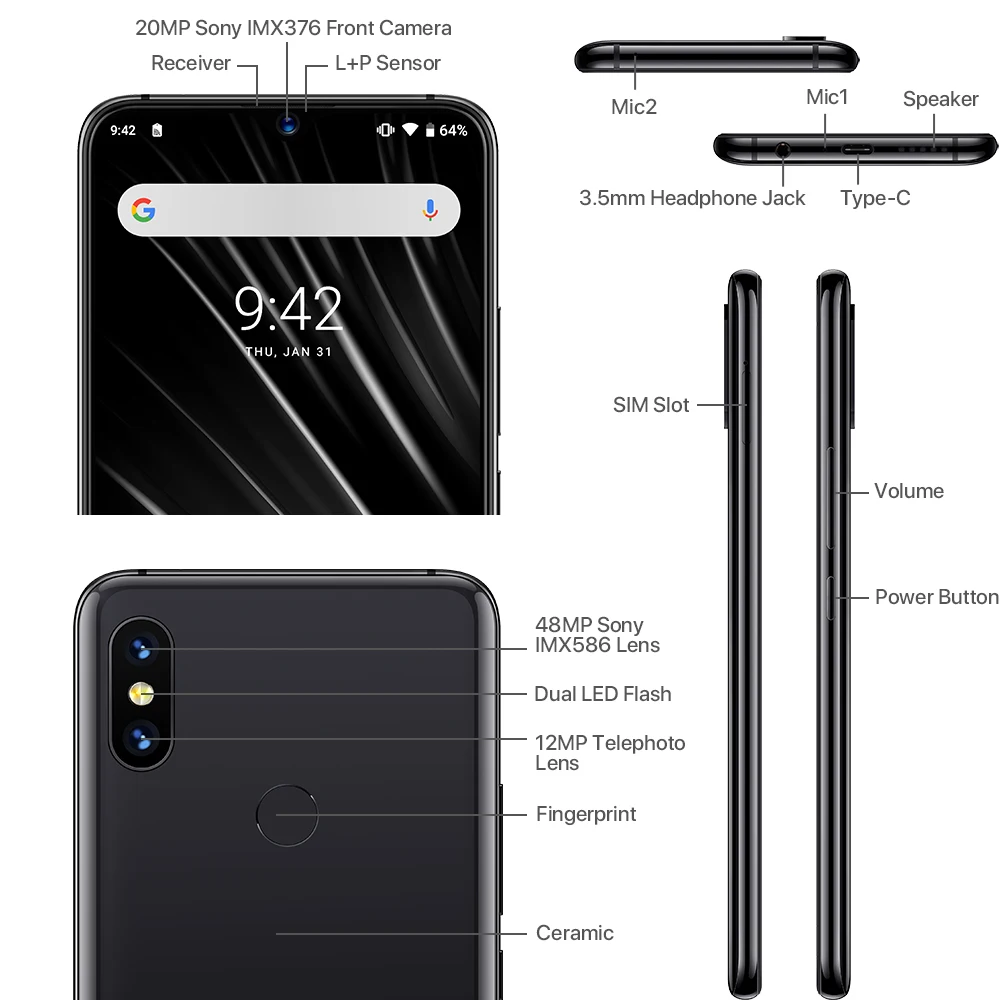 UMIDIGI S3 PRO смартфон с 6 3 дюймовым дисплеем ОЗУ ГБ ПЗУ 128 48 Мп + 12 20 МП Android 9 0 5150