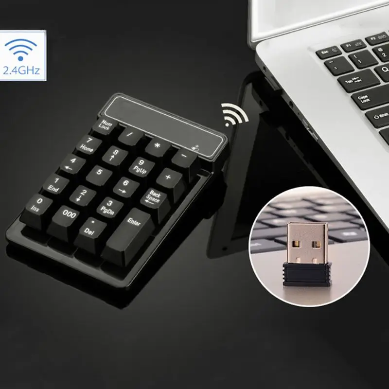 Миниатюрная беспроводная цифровая клавиатура 2 4 ГГц с USB 19 клавиш цифровой