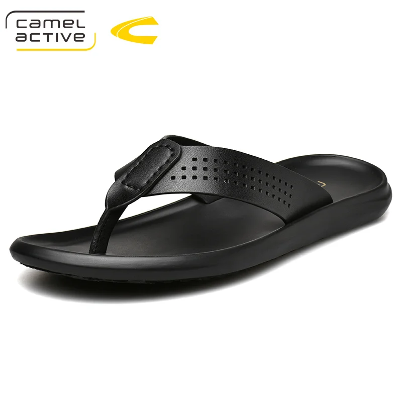 Черный Camel Active/Новинка года; мужские шлепанцы из натуральной кожи; Летняя обувь; Мужская модная удобная прогулочная обувь; пляжная обувь; большие размеры - Цвет: Черный