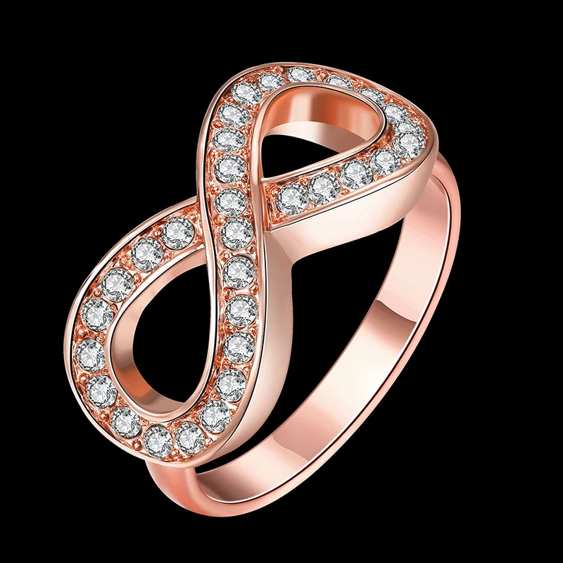 Sparkling Crystal Rings For Women Rose Gold-color 8 Shape Wedding Band Female Ring US Size 6 7 Top Quality Dropshipping | Украшения и