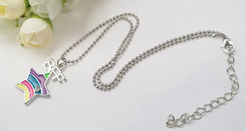 Best Friends BFF pendant necklace bead chain Star multi mix colorful children cute lovely 2pc kids jewelry | Украшения и