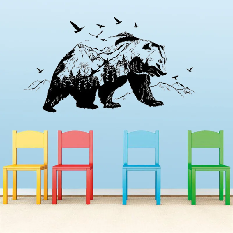 Большой размер Diy домашний декор черные медведи рыба тату Настенная Наклейка на