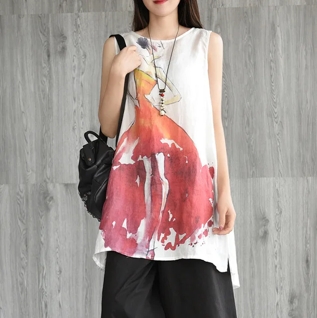 2019 элегантная женская рубашка без рукавов с принтом для отдыха летняя свободная
