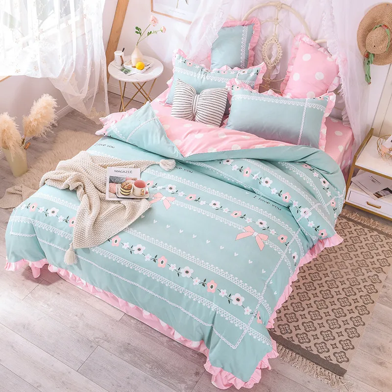 Корейский маленький свежий стиль 4 шт кровать пододеяльник простыня наволочки