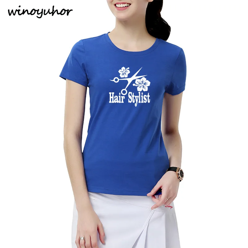 Парикмахерская Женская хлопковая футболка с коротким рукавом ножницы для